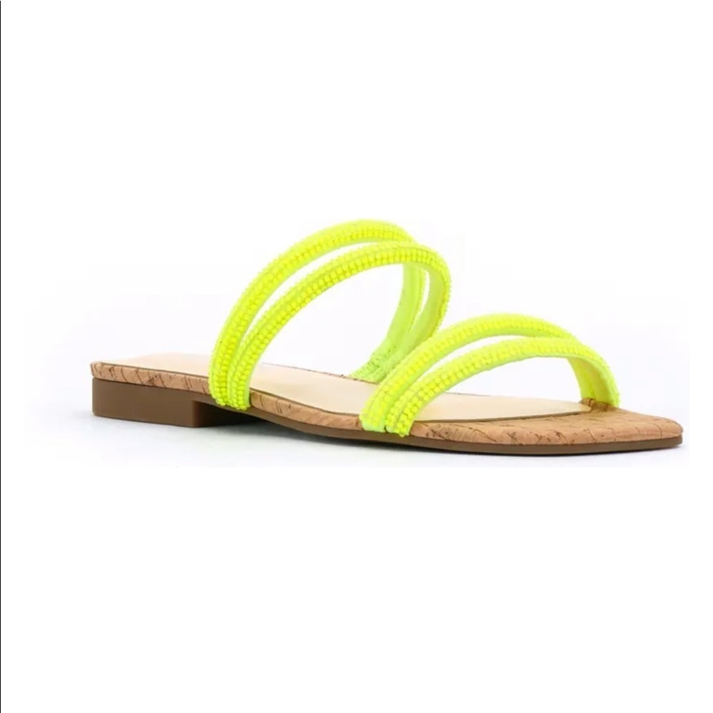 Jessica Simpson Embellished Neon Double Strap Slide Sandals NEW